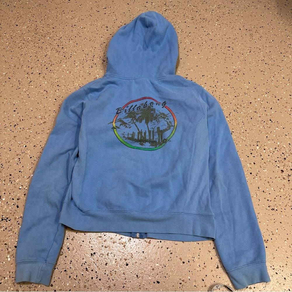 VTG Y2K Billabong Hoodie Womens Medium Full Zip Graphic Surf Jacket Cropped Fit